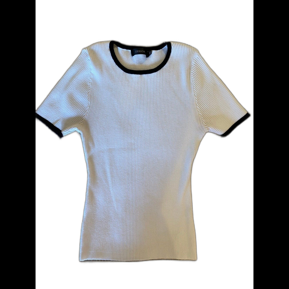 Zesica Womens Top Size XL Ribbed Short Sleeve Tan Shirt  Black‎ Edging Stretchy